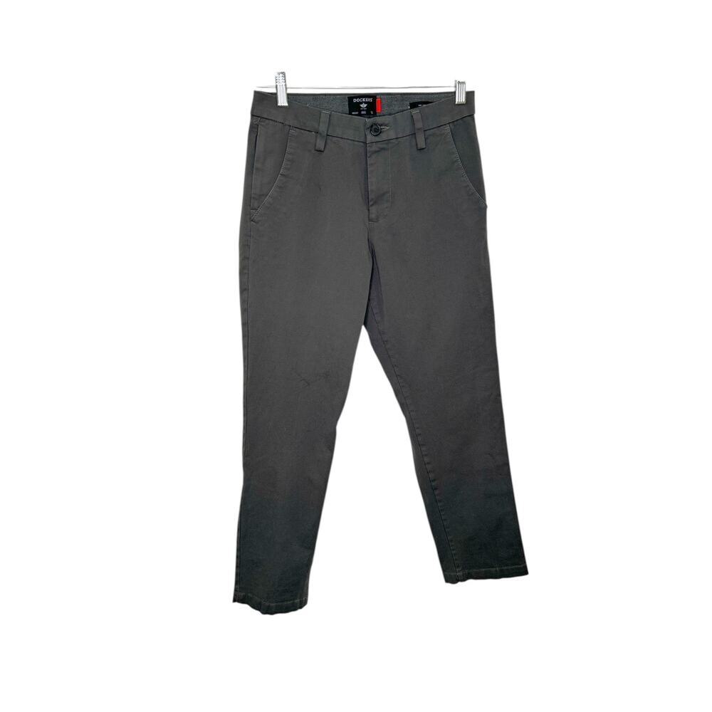Dockers Dark Gray Mens Boys 29 Slim Dress Pants Flat Front 100% Cotton 29x27